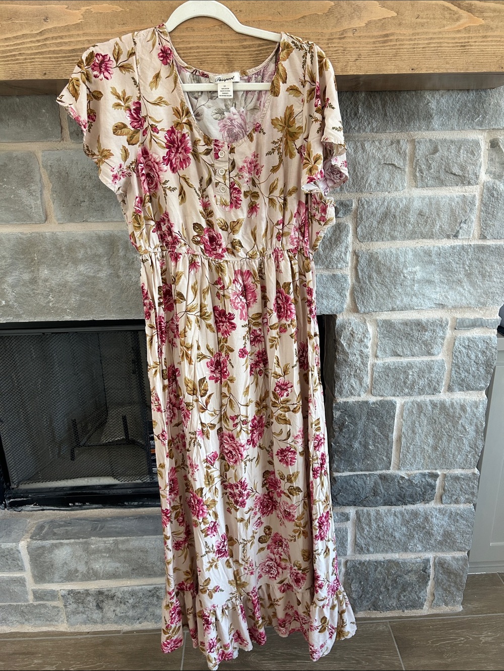 Passport Floral Cream Maxi Dress with Pink Roses